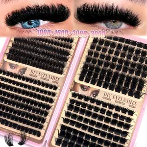 High Capacity DIY Eyelash Extension Kit, Suitable For Beginners, Long-Lasting And Durable, Mixed Single Lash Styles, DIY Cluster False Eyelashes, Create Charming Eyes Easily At Home, Large Capacity Eyelash Set(40D/60D/80D/120D/160D/180D/2000D/300D)