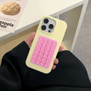 Double-Sided Silicone Suction Phone Mount Pad, Strong Grip Hands-Free Holder for Smooth Hard Phone Cases, Reusable Washable Suction Cups for Selfies, Video Calls & Content Creation (Not for Leather/Rubber/Textured Surfaces)