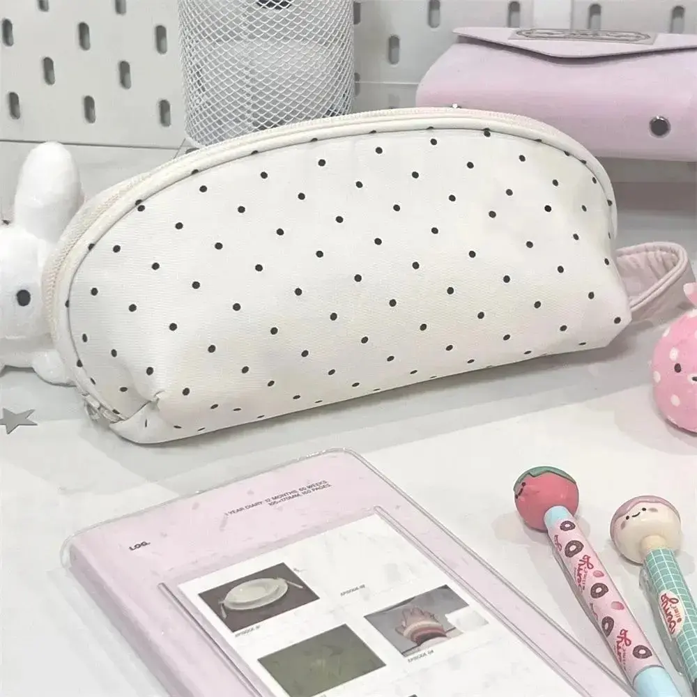 Polka Dot Shell Pencil Pouch - Large-Capacity Multi-Layer Back-to-School Essential, Portable Zipper Girls' Bag for School Use, Cosmetic Organizer, Teen Girls' Holiday Birthday Gift Idea, Dot Pattern