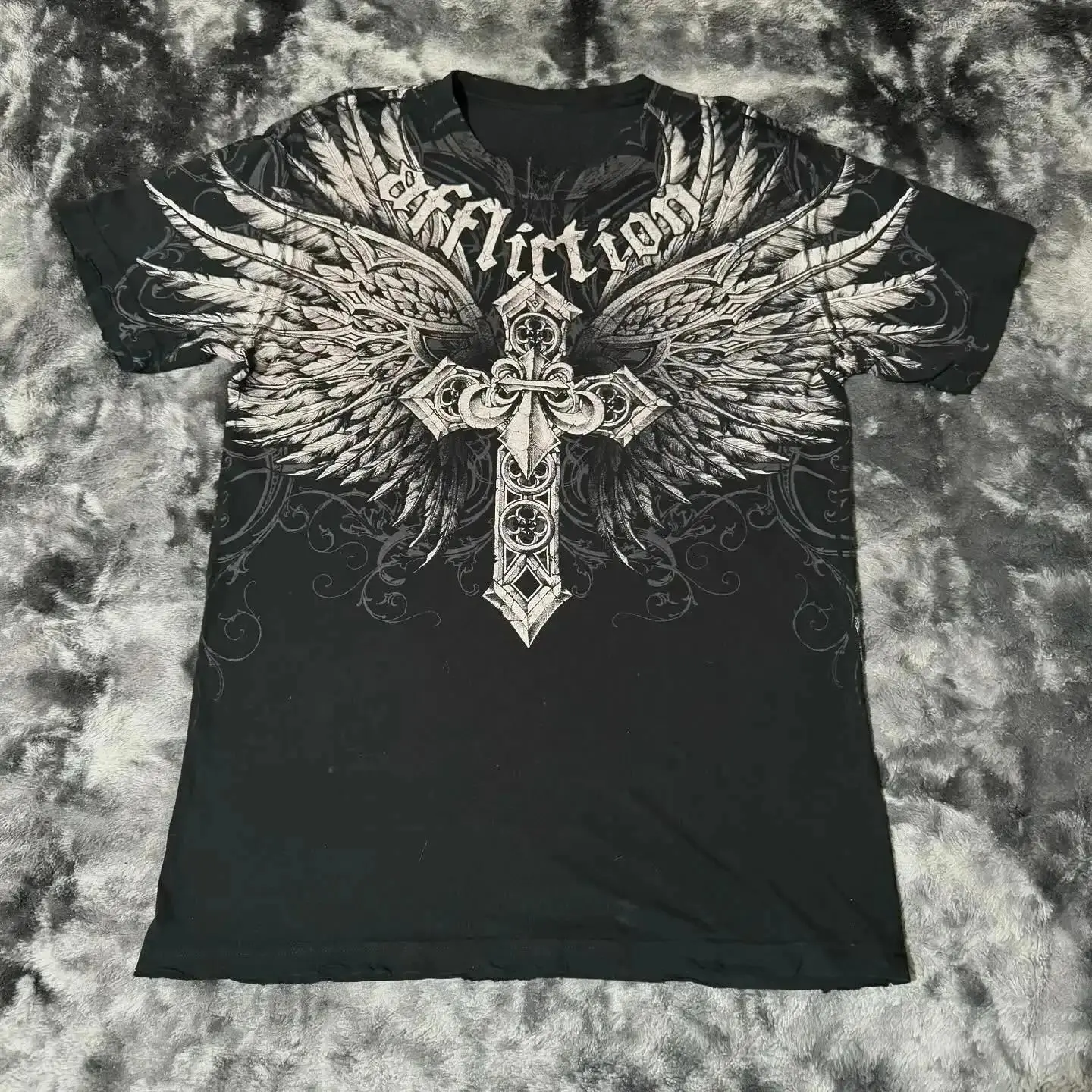 Y2K Affliction T Shirt Vintage Clothing Punk Hip Hop Graphic Print Oversized T shirt Women Round Neck Cotton Short Sleeve Tops