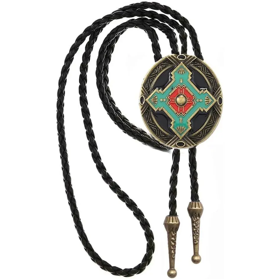 Bolo Tie for Men Vintage Cow Skull Leather Rope Western Cowboy Necktie Vintage Bola Tie Gift for Him(Gift)