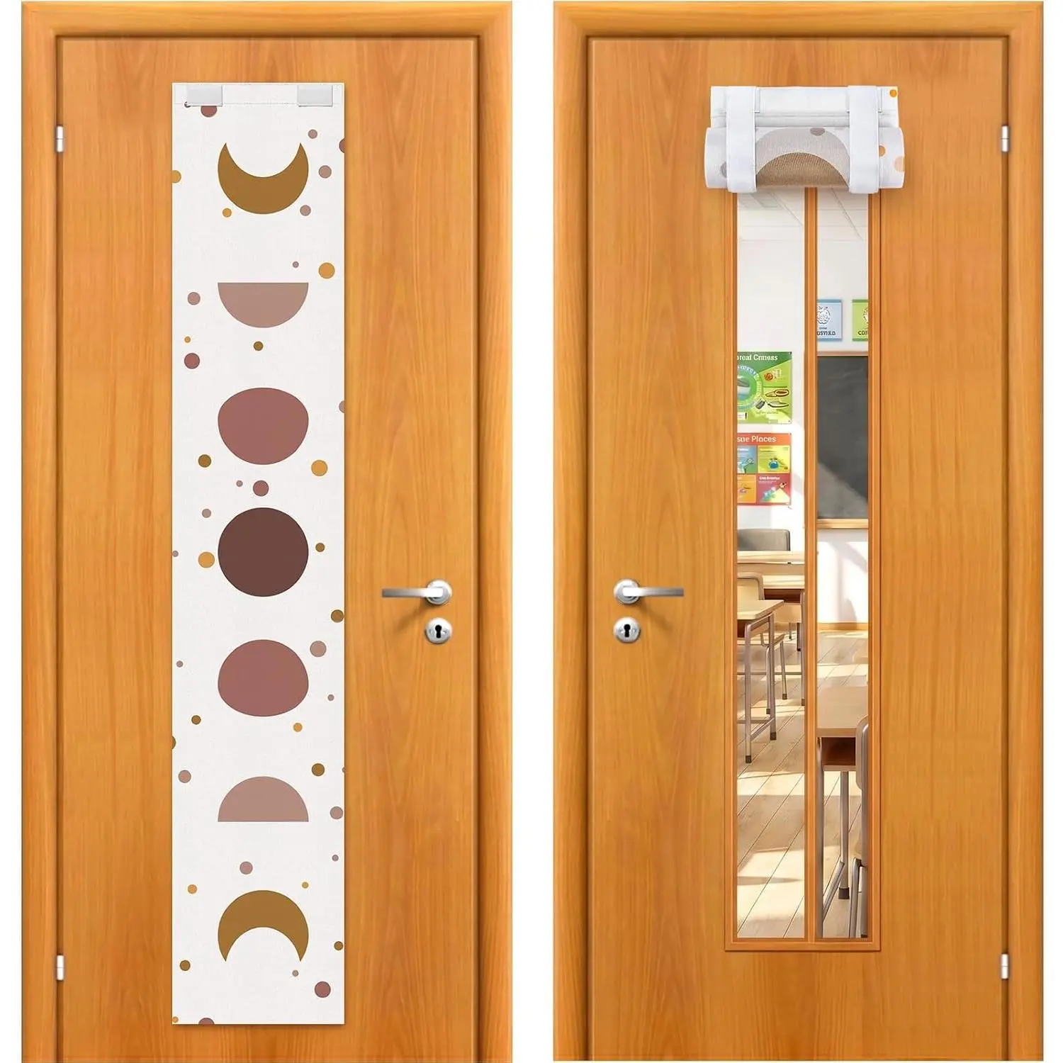 2 count  to School Classroom Door Window Cover Boho Moon Phase Door Curtains  Lunar  Print Lockdown Shades for   Primary School Teachers Office Decor