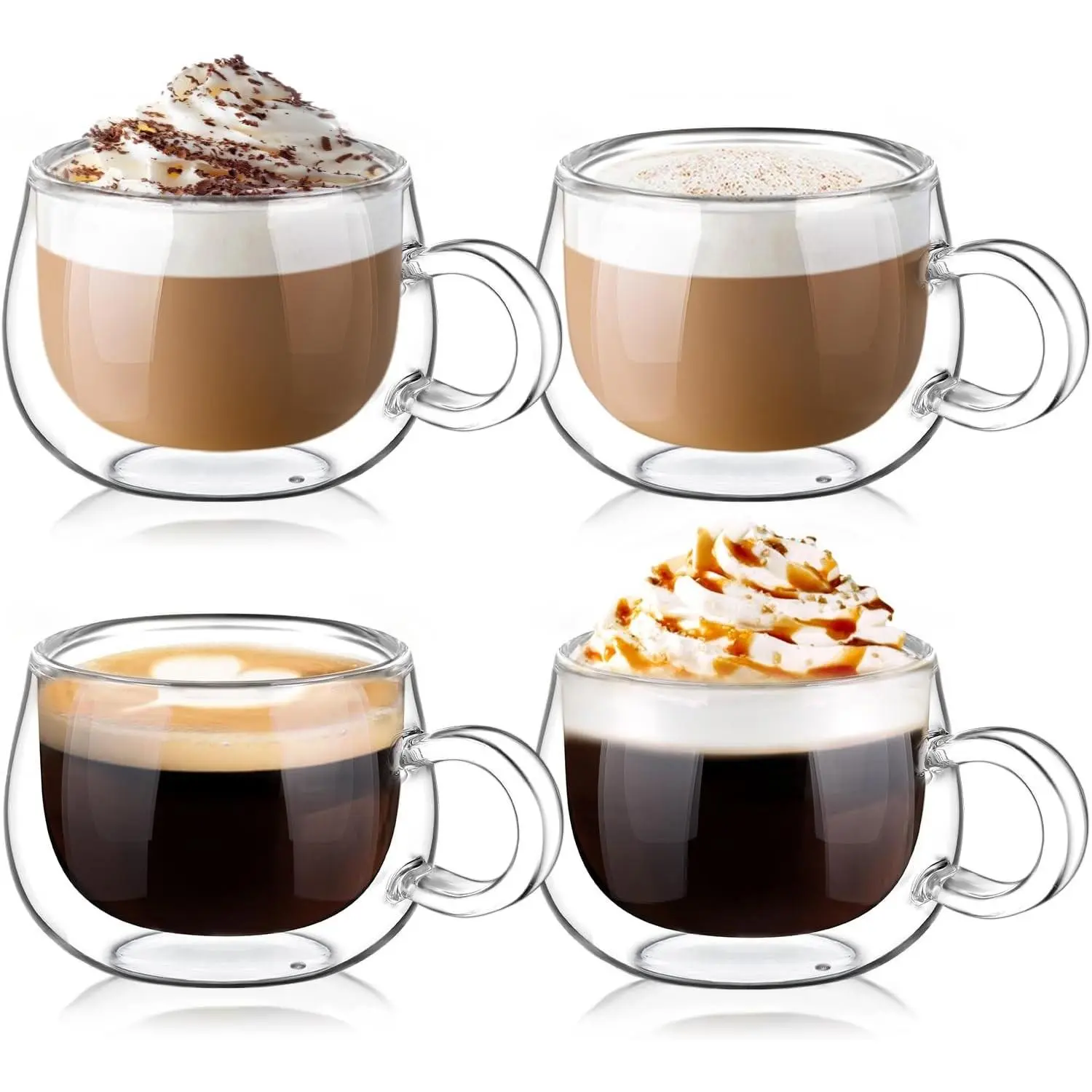 glastal Espresso Cup Set of 4, 4 Oz Double Walled Glass Espresso Coffee Cup | Borosilicate Glass, 4 Oz (full capacity) Double Wall Glass Espresso Cups, Small Tea Cups with Handle, Birthday Gift
