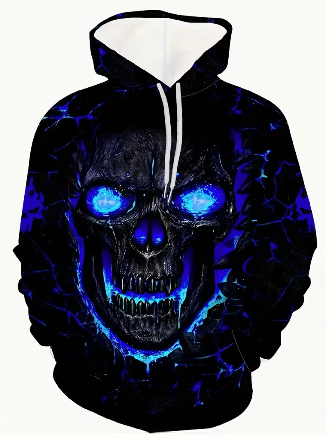 Digital Print Fashion Hoodie, Fall Sweatshirt, 3D Skull Pattern, Casual Fitted Style, All Seasons Wear, Unlined Design
