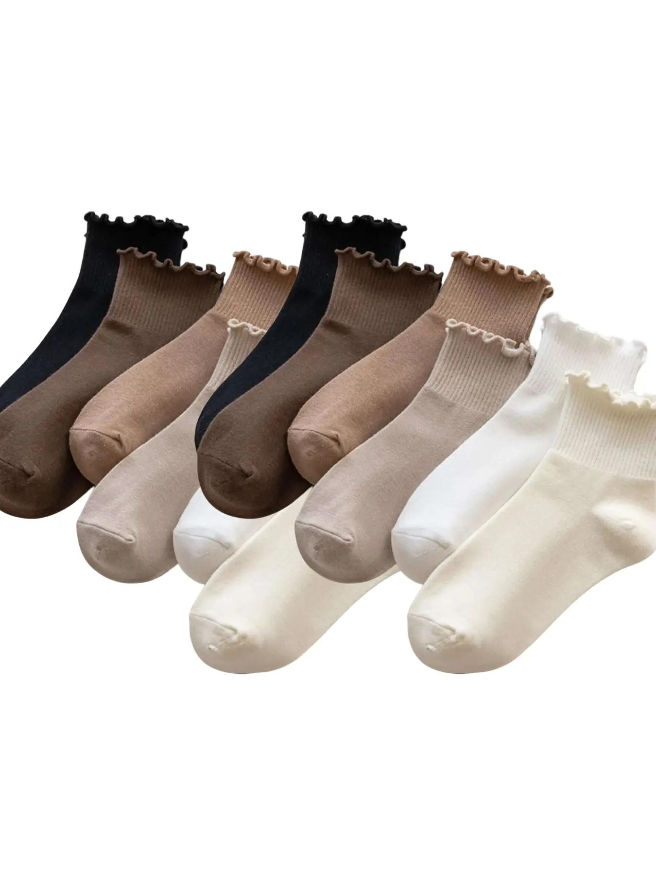 Women's Frill Trim Crew Socks, Casual Basic Low Cut Socks for Daily Wear, Women's Socks for All Seasons