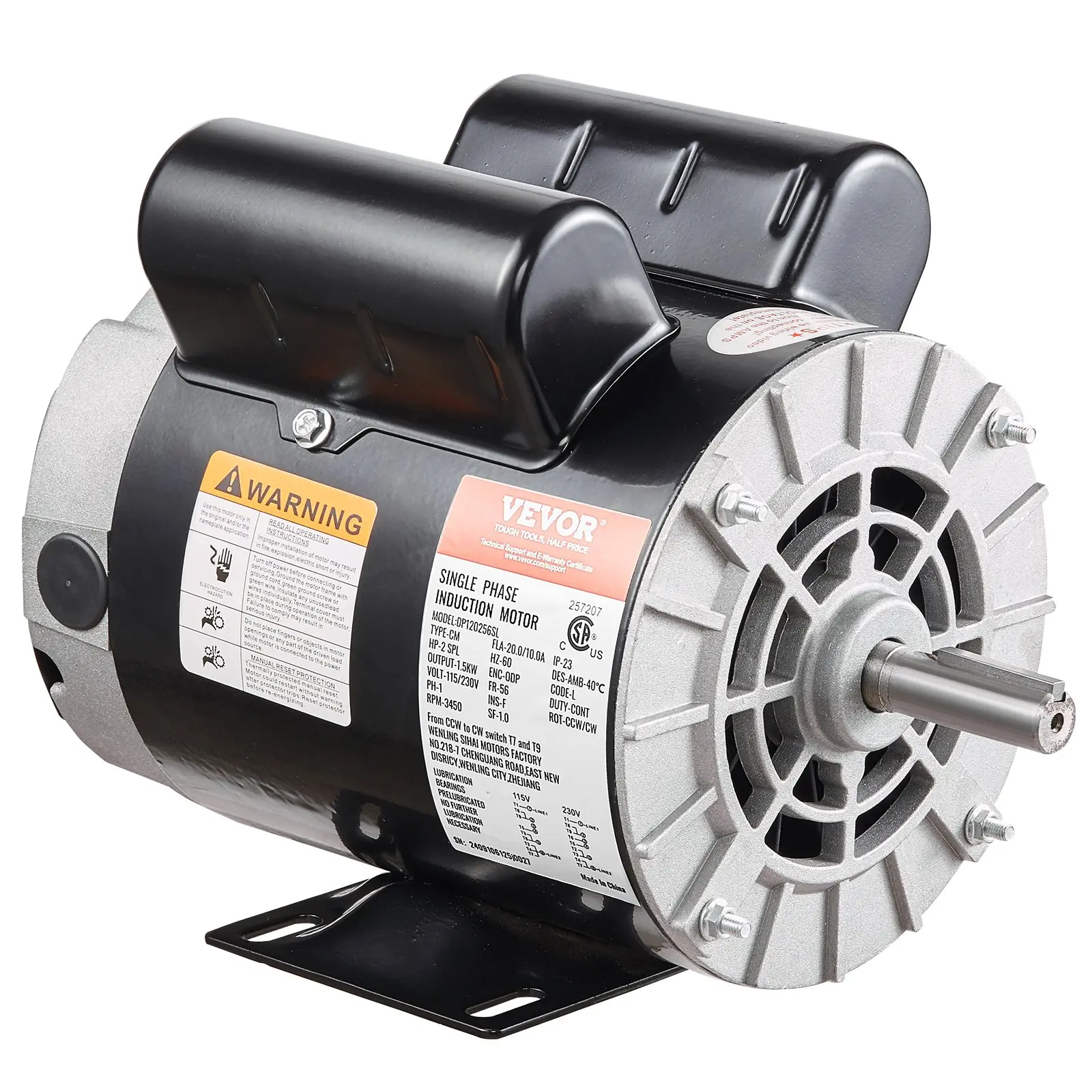 【toolupgrade】VEVOR 2HP SPL Air Compressor Electric Motor, 115/230V, 20/10 Amps, 56 Frame 3450RPM, 5/8" Keyed Shaft, 1.88" Shaft Length, Single Phase, CCW/CW (Factory Setting is CCW)