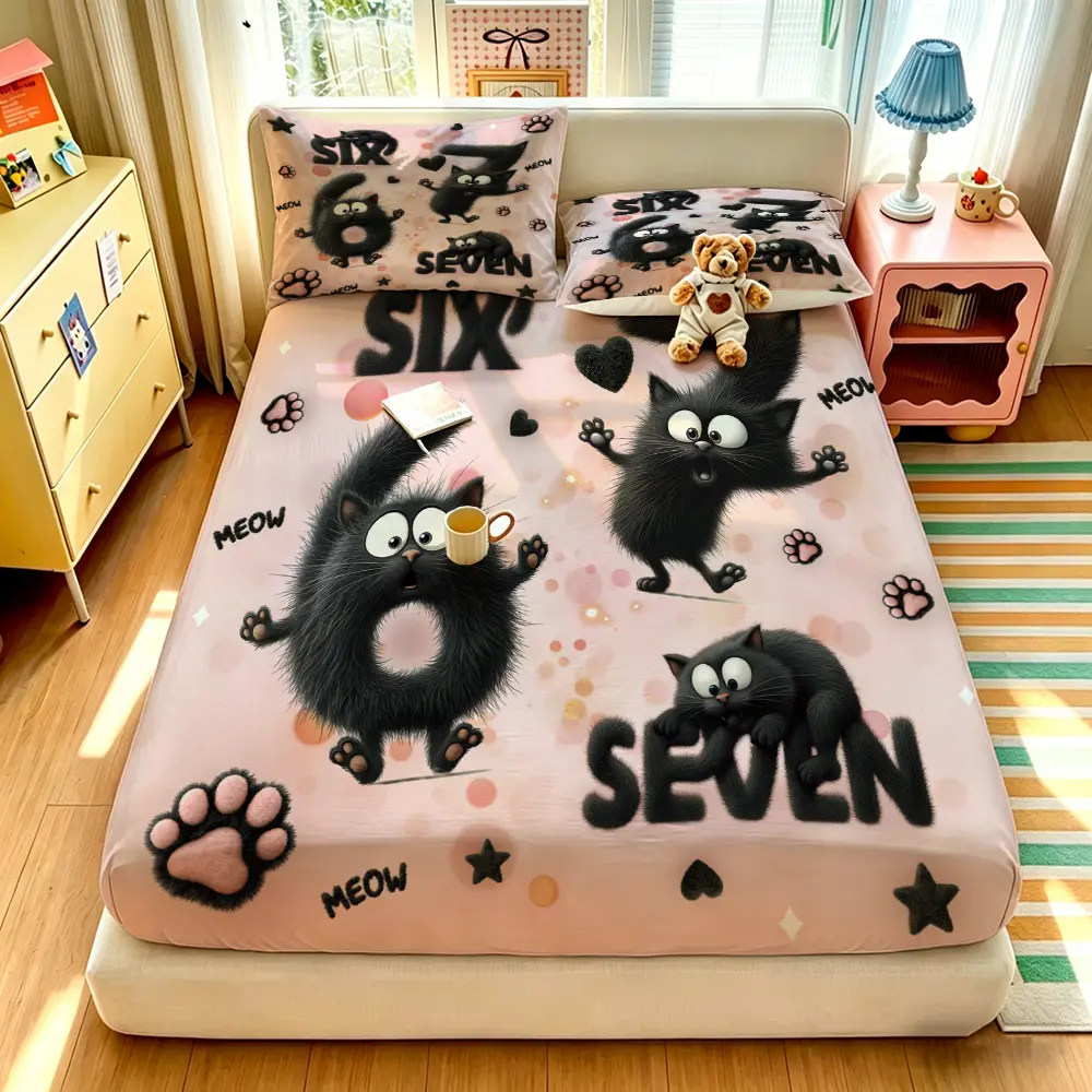 (1 fitted sheet + 2 pillowcases, no filler),Funny number 67 print,Fitted Mattress Sheet 3-piece bedding set made of soft comfy polyester, machine washable without deformation,  for bedroom and dormitory use