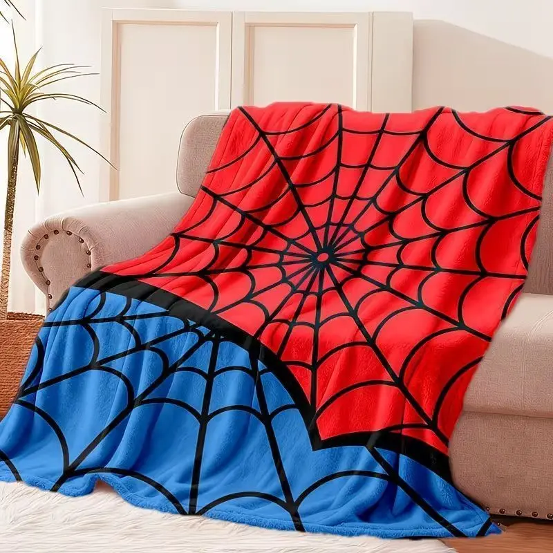 Spider Web Hero Theme Flannel Blanket, Soft Lightweight Warm Short Fur Cover, All-Season Breathable Non-Shedding, Multi-Use Throw Blanket