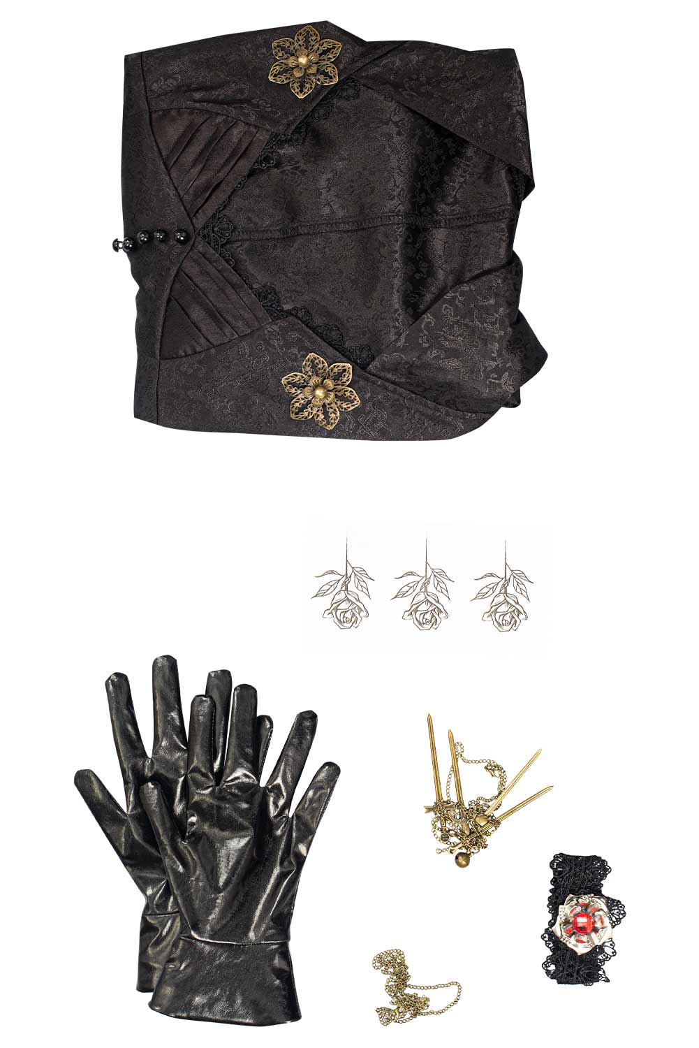 Evil Cosplay Costume Dress Girl Lady Halloween Women Necklace Earring Black Carnival Set Disguise Adult Suit Accessories