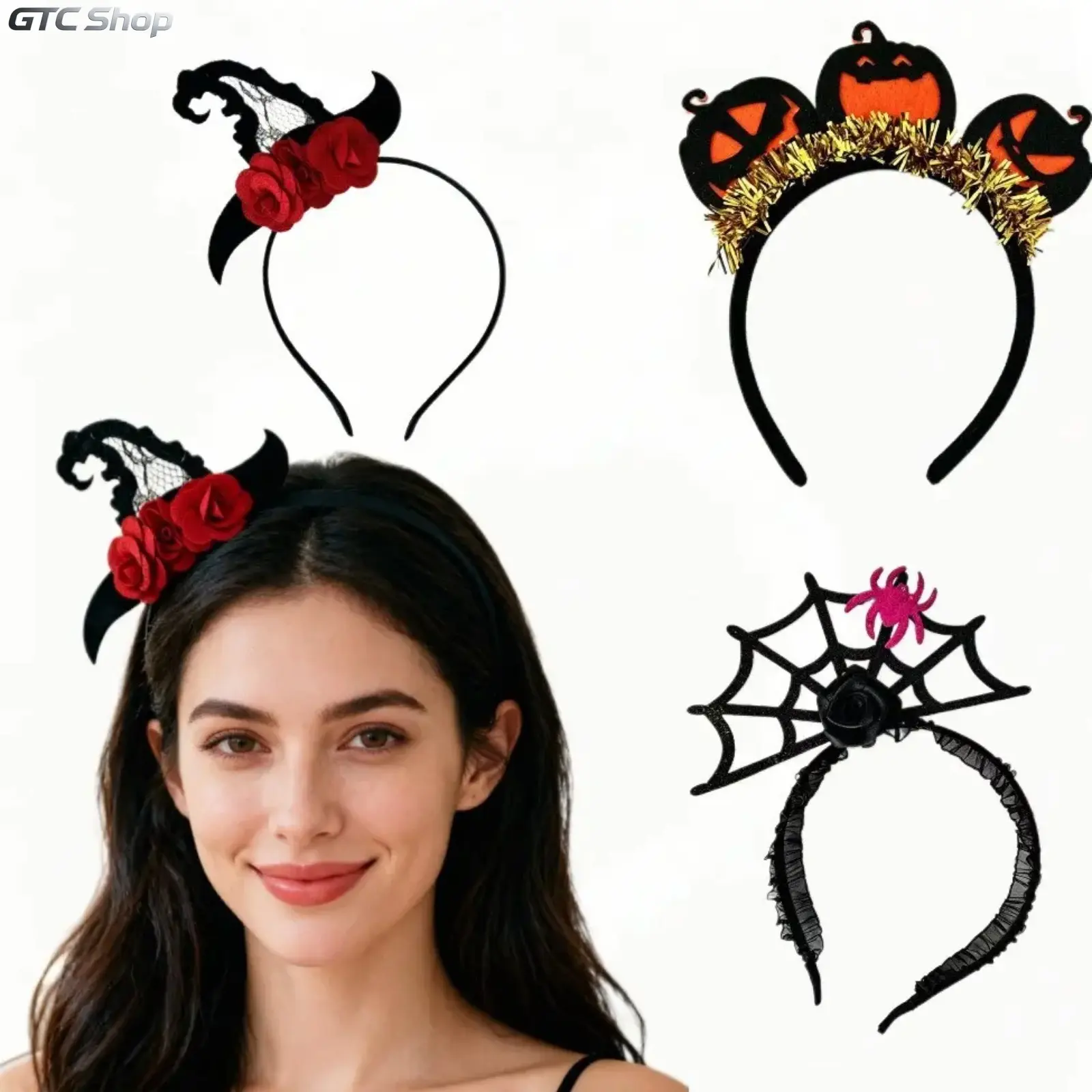 Halloween Headband Pumpkin Spider Witch Costume Headwear Funny Dress Up Hair Accessory for Women Girls, Cosplay Party Props for Halloween Party, Festival & Trick or Treat Night