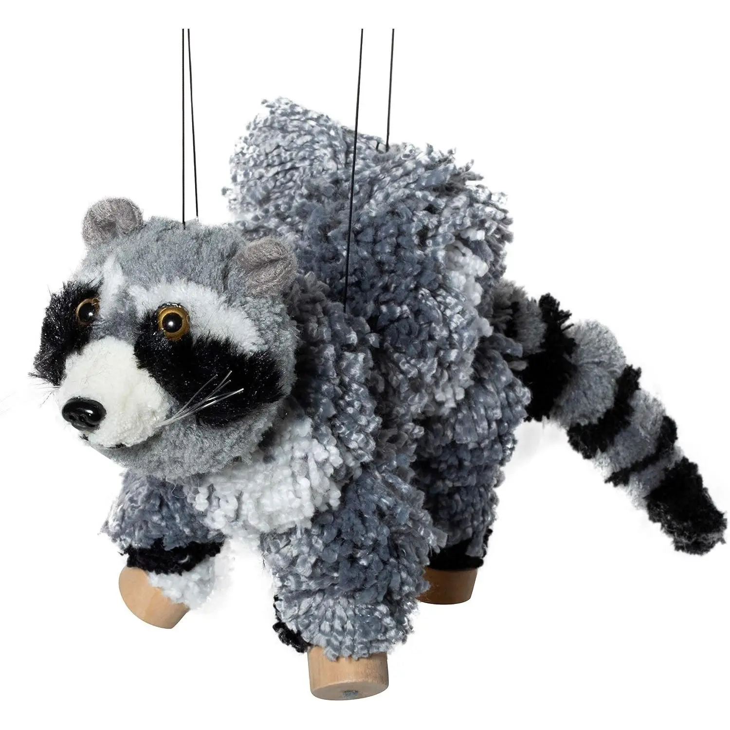 Raccoon Marionette Puppet - Soft Yarn Body, Wooden Feet, Detachable Strings, Interactive Play Toy for Kids’ Performances & Decor