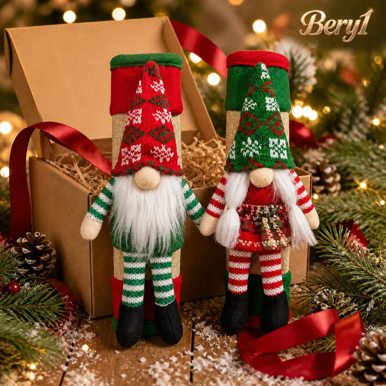 2-Pack Christmas Gnome Refrigerator Handle Covers, Washable Elf-Themed Fridge Door Handle Protectors, Festive Kitchen Appliance Decorations for Holiday Home Décor--Bery1