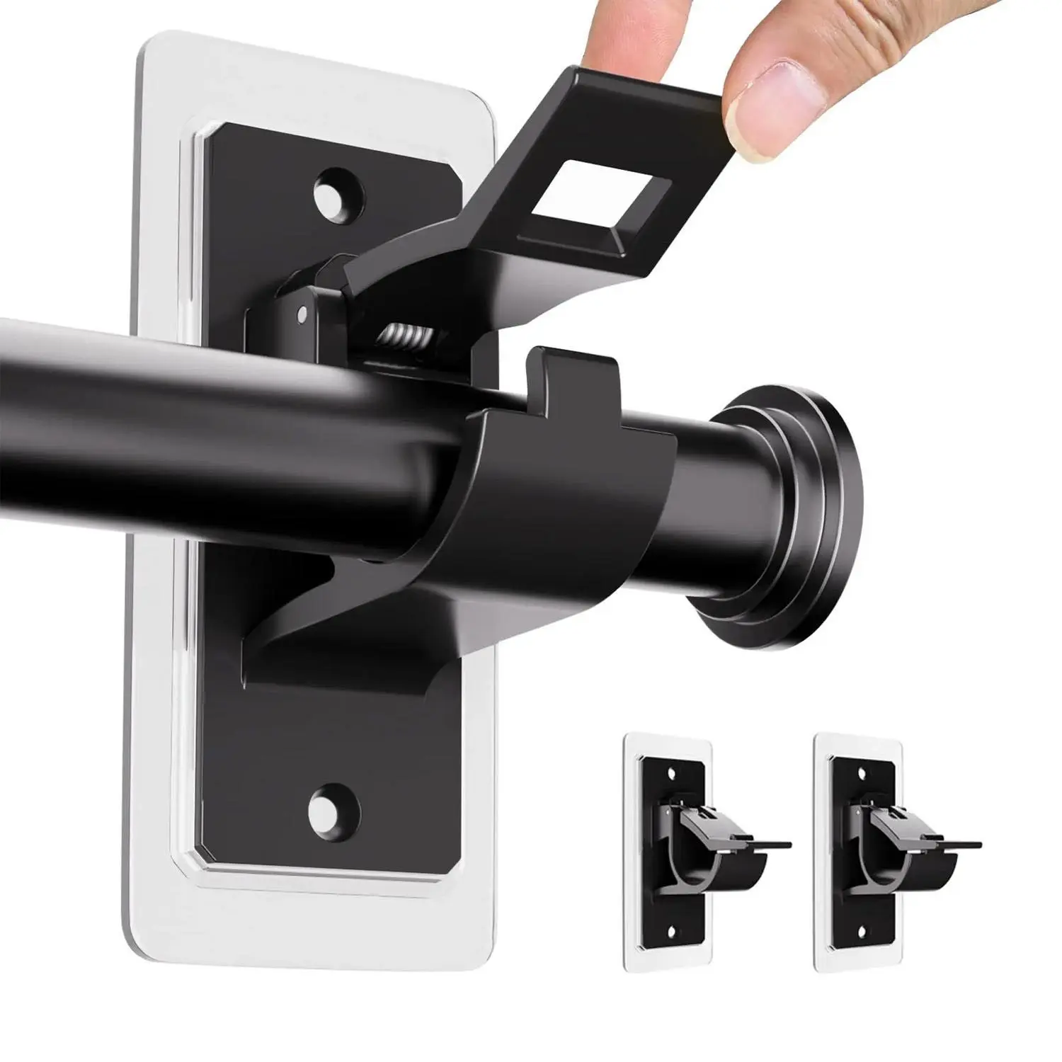Self Adhesive Curtain Rod Support Hooks 2 Pack, Curtain Hooks for Wall, Punch-Free Waterproof Brackets, No Drill Curtain Rod Holder, Easy Install Window Shower Curtain Holder, Multi-Purpose Hanging Accessory
