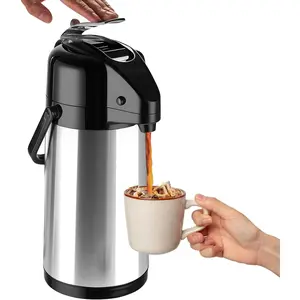 Upgraded Double Pump Airpot Coffee Carafe 84oz/2.5L Keeps Hot, Beverage Dispenser for Hot/Cold Beverages, Stainless Steel Color