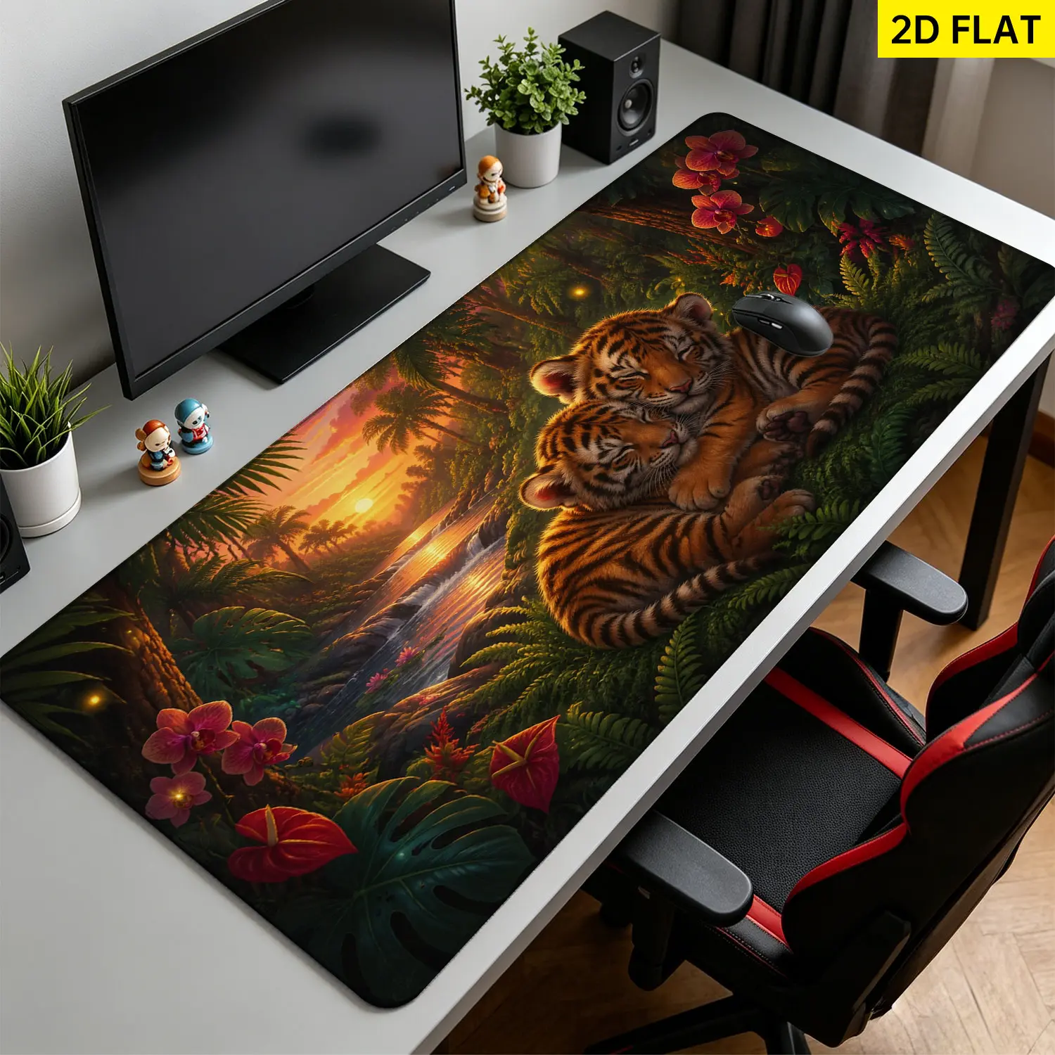 Extra Large tropical tiger sunset forest Mouse Pad,Non Slip Rubber Pad,Desktop Decoration Drotection Pad,Washable,Lock Edge Multi Size,Premium Multipurpose Mousepad For Home,Office,Gift for Family and Friends