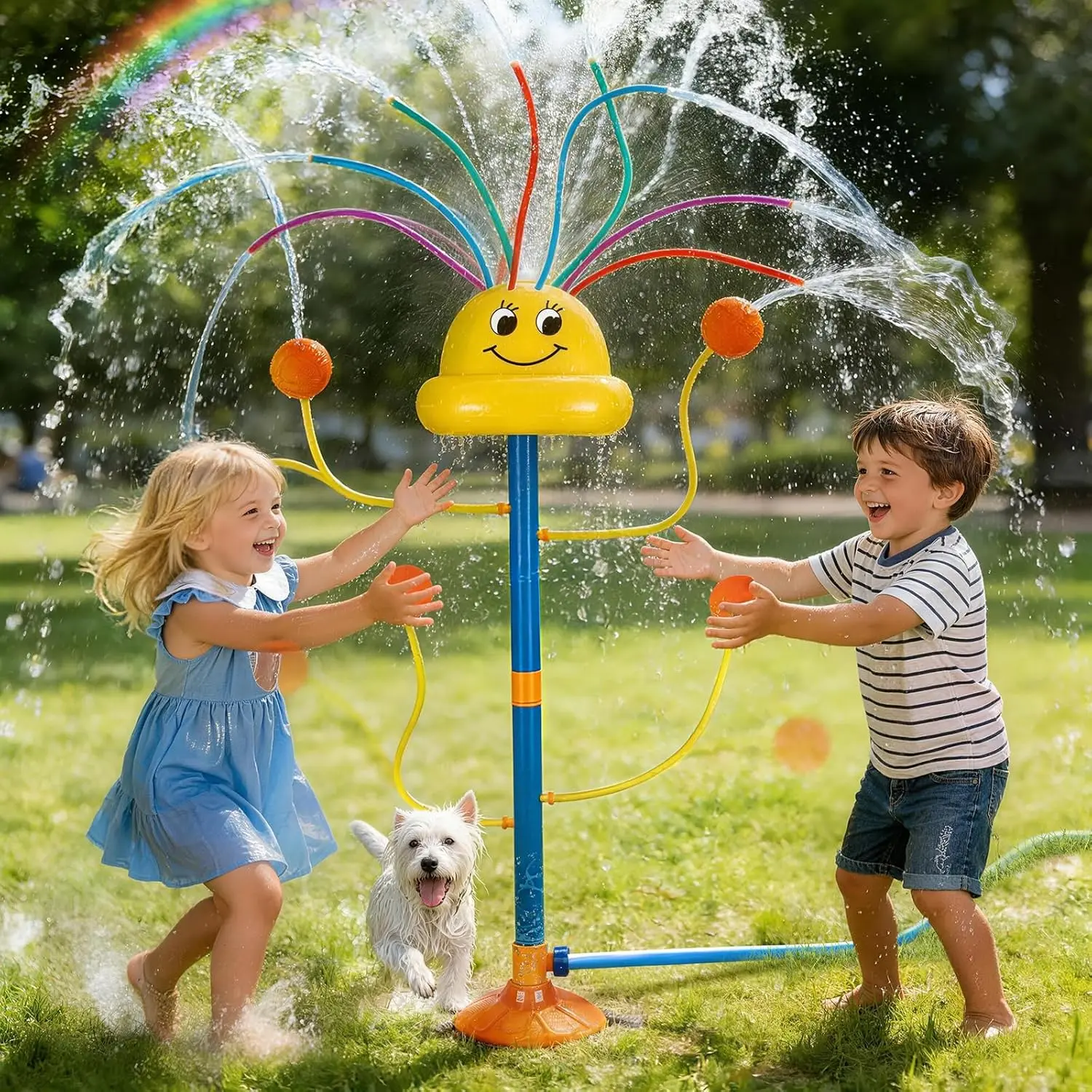 Water Sprinkler Outdoor Yard Toy for Kids, Smile Face Rainbow Splash Toy with 8 Wiggle Tubes 4 Nozzle, Backyard Lawn Water Sprinkler, Summer Family Games, Fun Water Toys for Kids 3-8 Boy Girlfidget toys