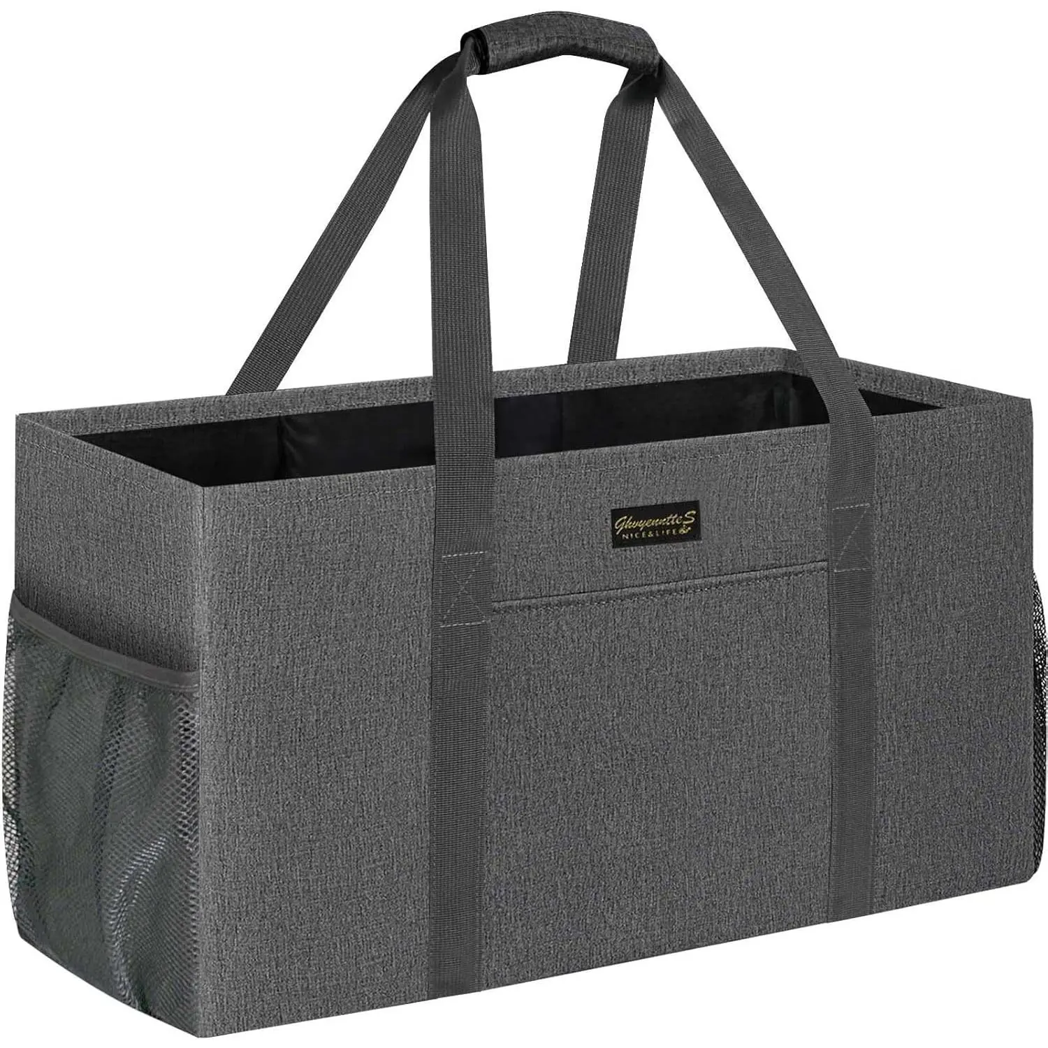 Utility Tote Bag, Stand Up Utility Tote with Metal Wire Frame & Hard Bottom Board,  Grocery Bags With Handles,  Beach Bag, Collapsible  Tote | 22.5"×10.5"×12"