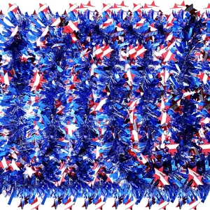 6 Pcs Total 40 Feet 4th of July Decoration Red White Blue Tinsel Garland Patriotic Metallic Chunky Glitter Tinsel for Memorial Day Independence Day Celebration Holiday Decorationsfidget toys