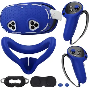 Cover Set Compatible with /Oculus  3s Accessories, VR   Cover, VR Shell Cover, Controller Grip Case,Camera Lens Protector Set (Blue)