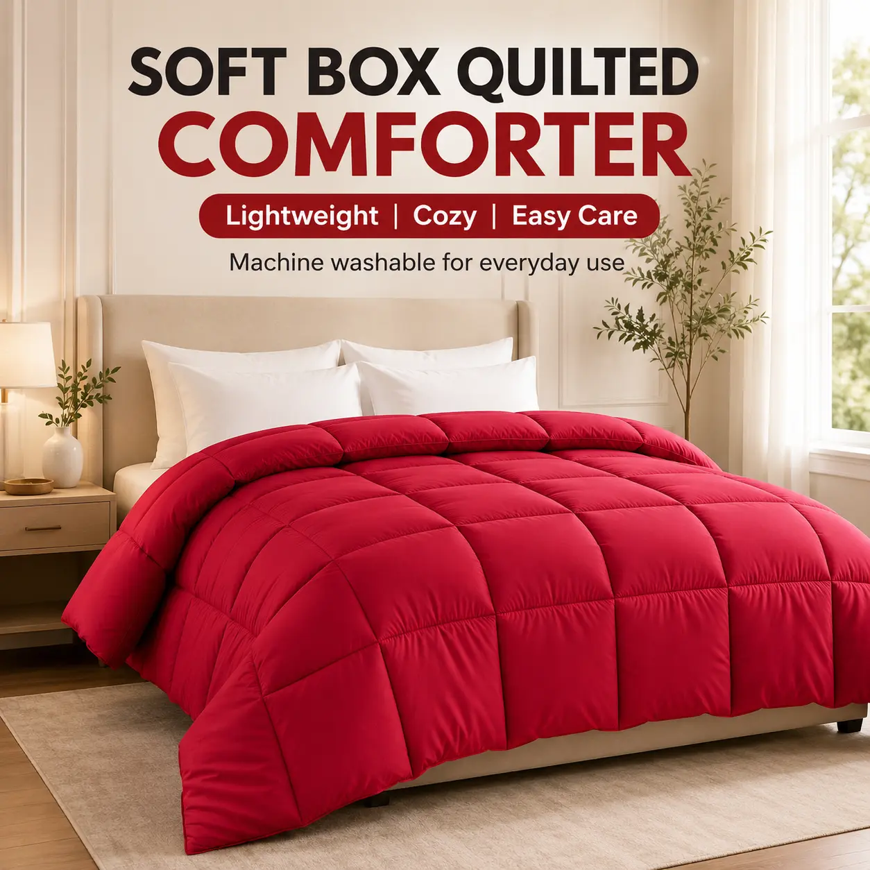Duvet Insert Queen Size, Soft Box Quilted Comforter Insert, Lightweight All Season Microfiber Comforter, Cozy Fluffy Bed Blanket, Luxury Hotel Style Bedding for Bedroom, Guest Room, Dorm Room, Modern Home Decor