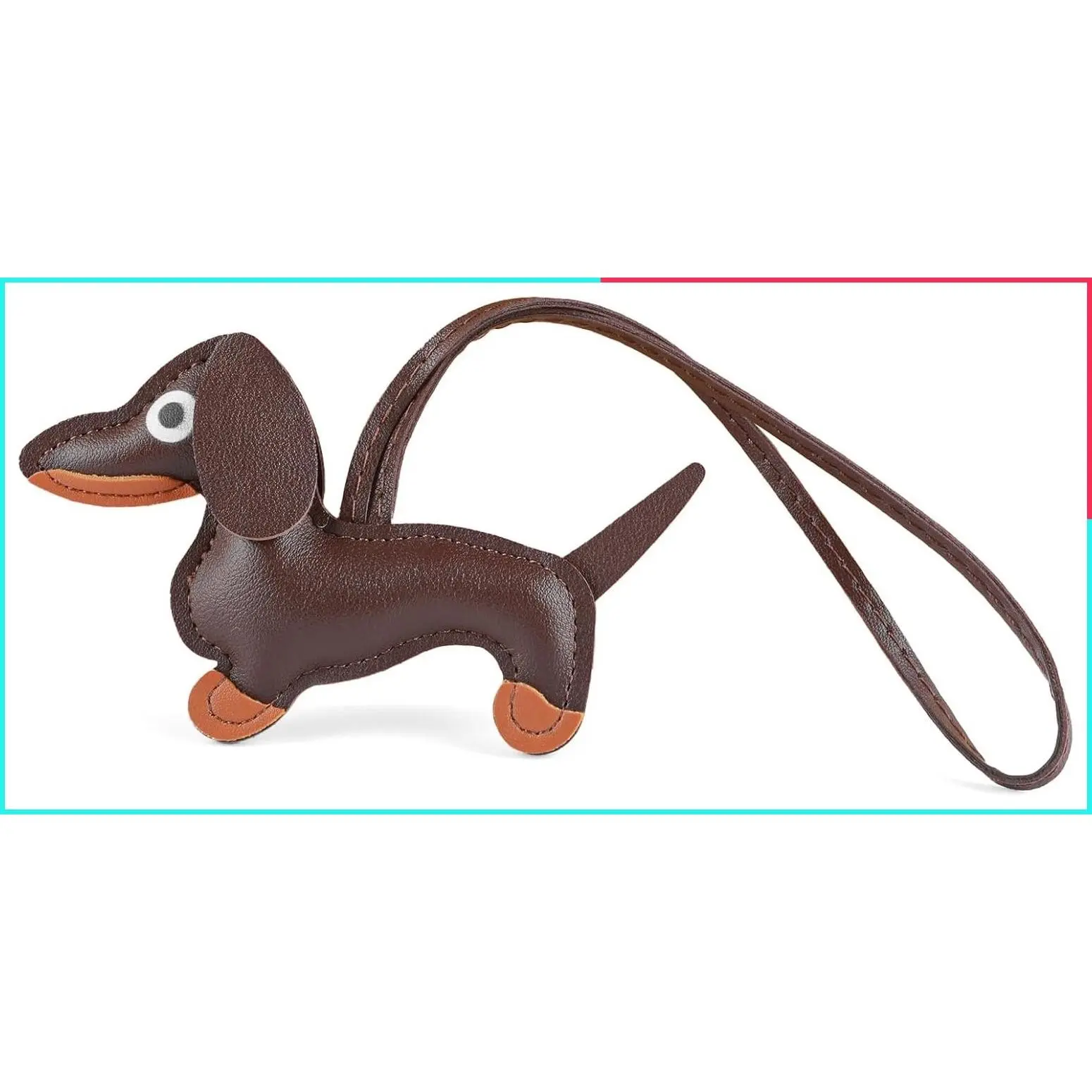 Cute Handmade Leather Dachshund Dog Keychain Keyring Animal Charm Gift