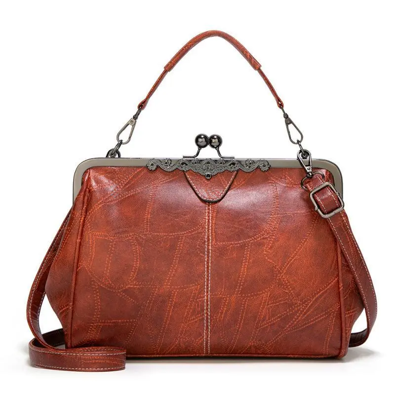 BIGWIG Women's Elegant PU Handbag, Fashion Large Capacity Crossbody Bag 2025, Leather Shoulder Bag, Chic Vintage Kiss Lock Shoulder Bag, Suitable for Work and Daily Use, Can Be Used as a Gift for Your Girlfriend