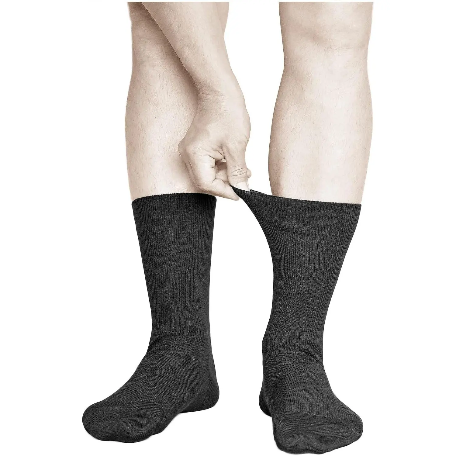 Men's Loose Fitting Non Elastic Top ALL-COTTON Socks (3 PAIRS) Thin Soft Gentle Grip without Elasticated Cuff