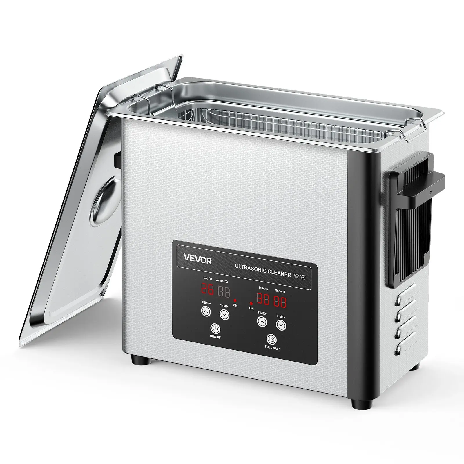 VEVOR 6L Professional Ultrasonic Cleaner Machine, 120W Stainless Steel Unit with Basket & Digital Display, 40kHz Advanced Transducer Tech, 40000 Microbubbles/Second, Adjustable Cleaning Temperatures, 360° Deep Cleaning for Razors, Summerfinds