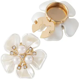 2pcs Pearl Button Jewelry Covers, Alloy Rhinestone Button Covers for Women Blouses, Flower Buttons Clips for Shirts Cufflinks DIY Crafts Sewing - White