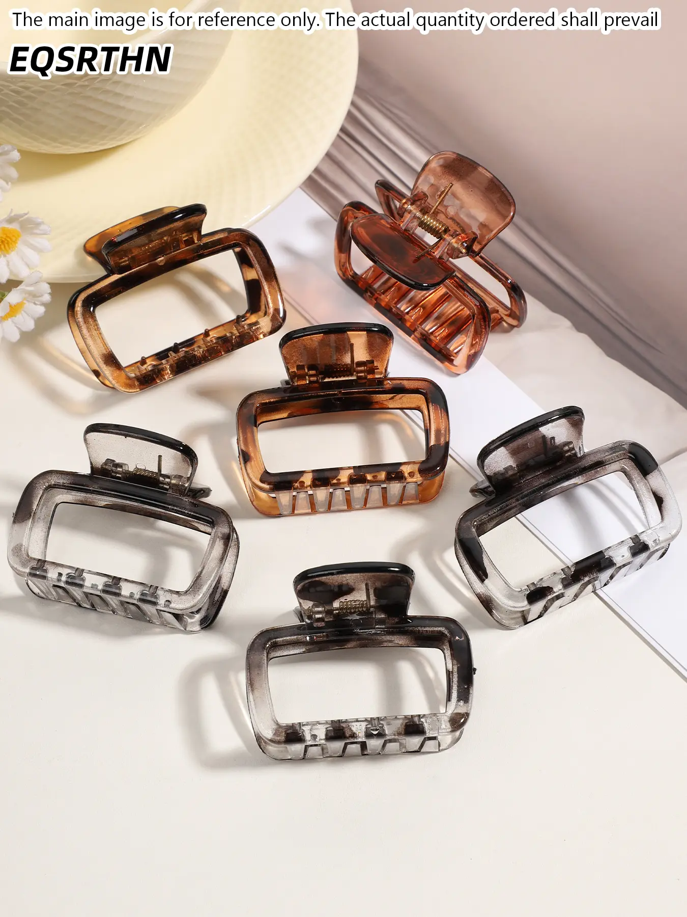 6pcs Rectangular Hair Claw Clips For Women Strong Hold Matte Clear Tortoise Nonslip Medium Hair Claws French Design Elegant Neutral Styling Hair Shark Clips Daily Office Travel Hair Accessories Gift
