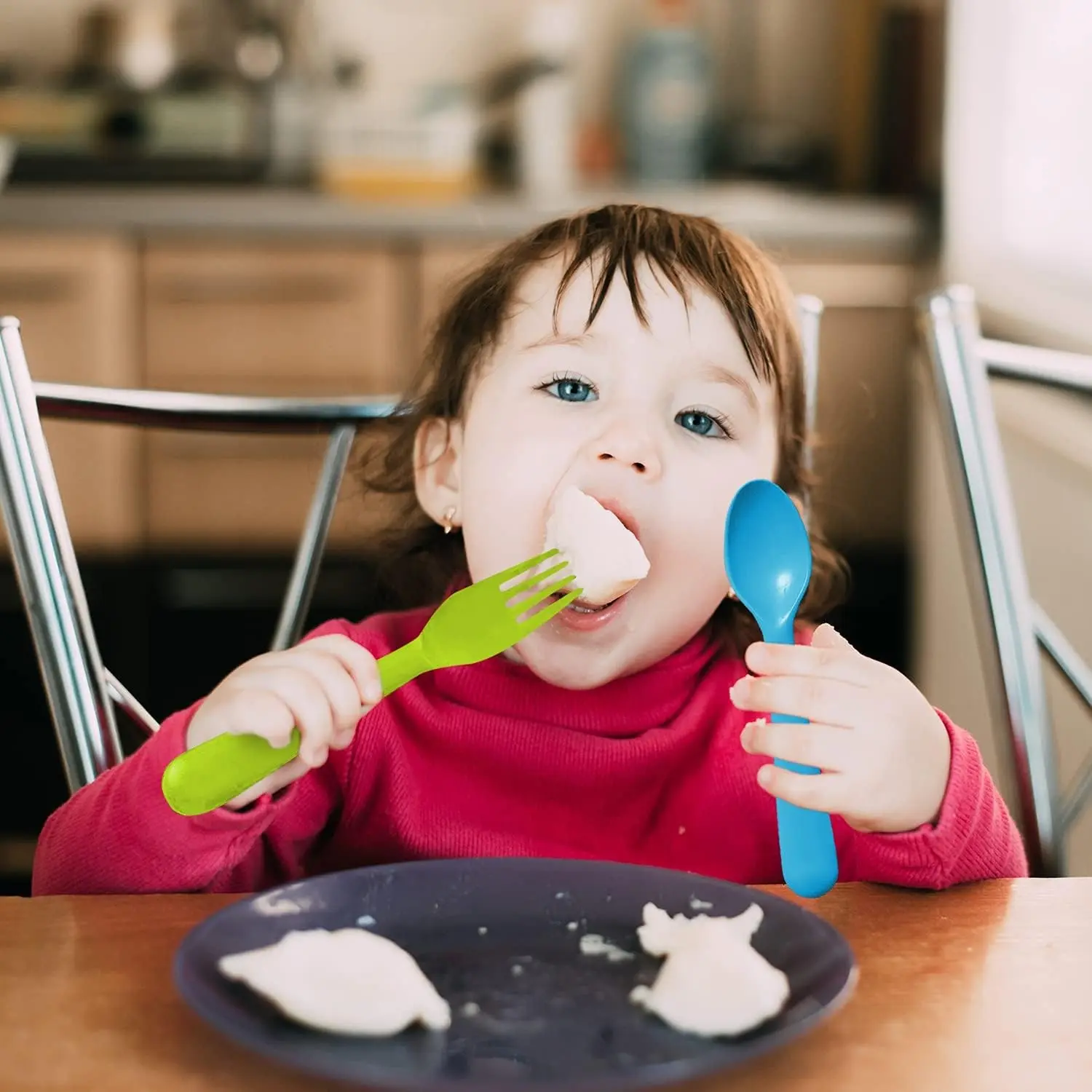 Toddler Utensils Set of 18 Plastic Kids Utensils Forks and Spoons - BPA FREE/Dishwasher Safe Toddler Flatware Set Brightly Colored Children's Safe Silverewre Cutlery Set
