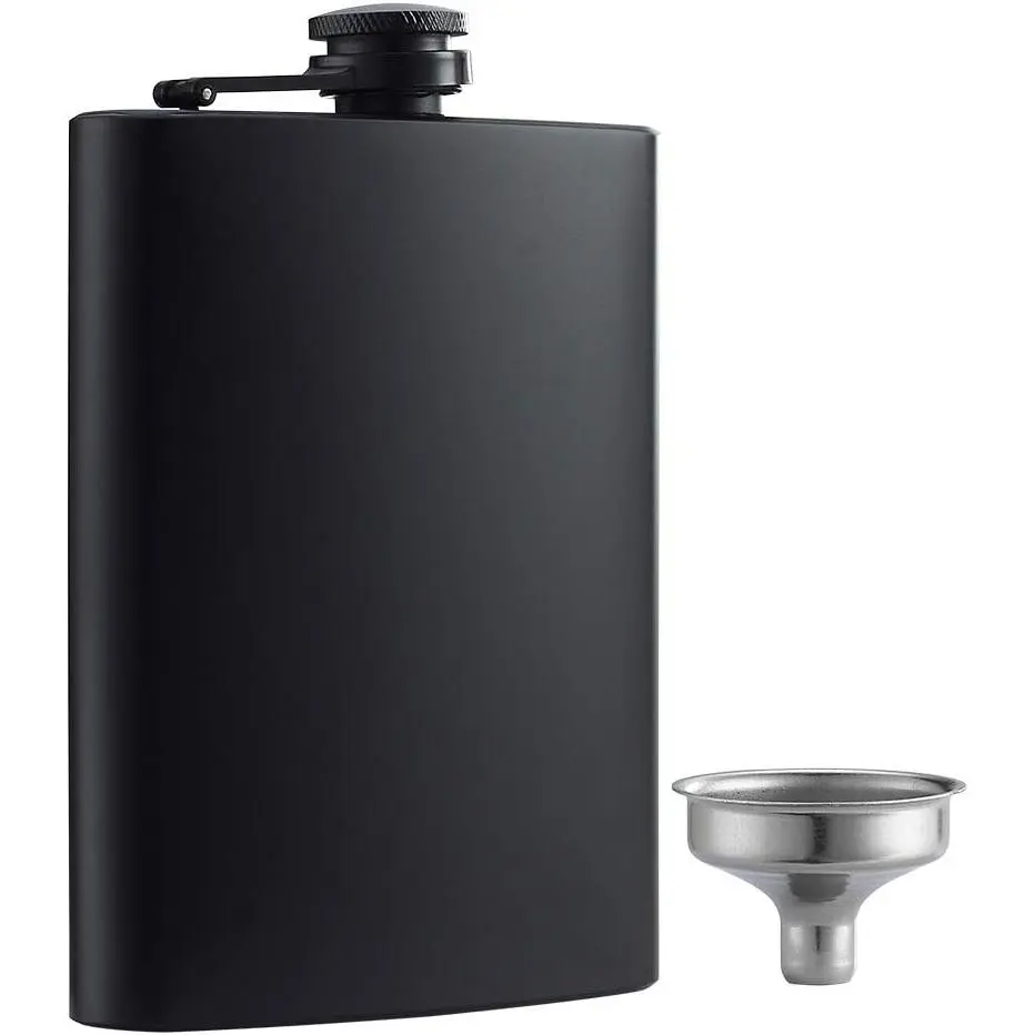 Matte Black 8 Oz Stainless Steel Leak-Proof Liquor Hip Flask with Funnel Included, Ideal Gift Option