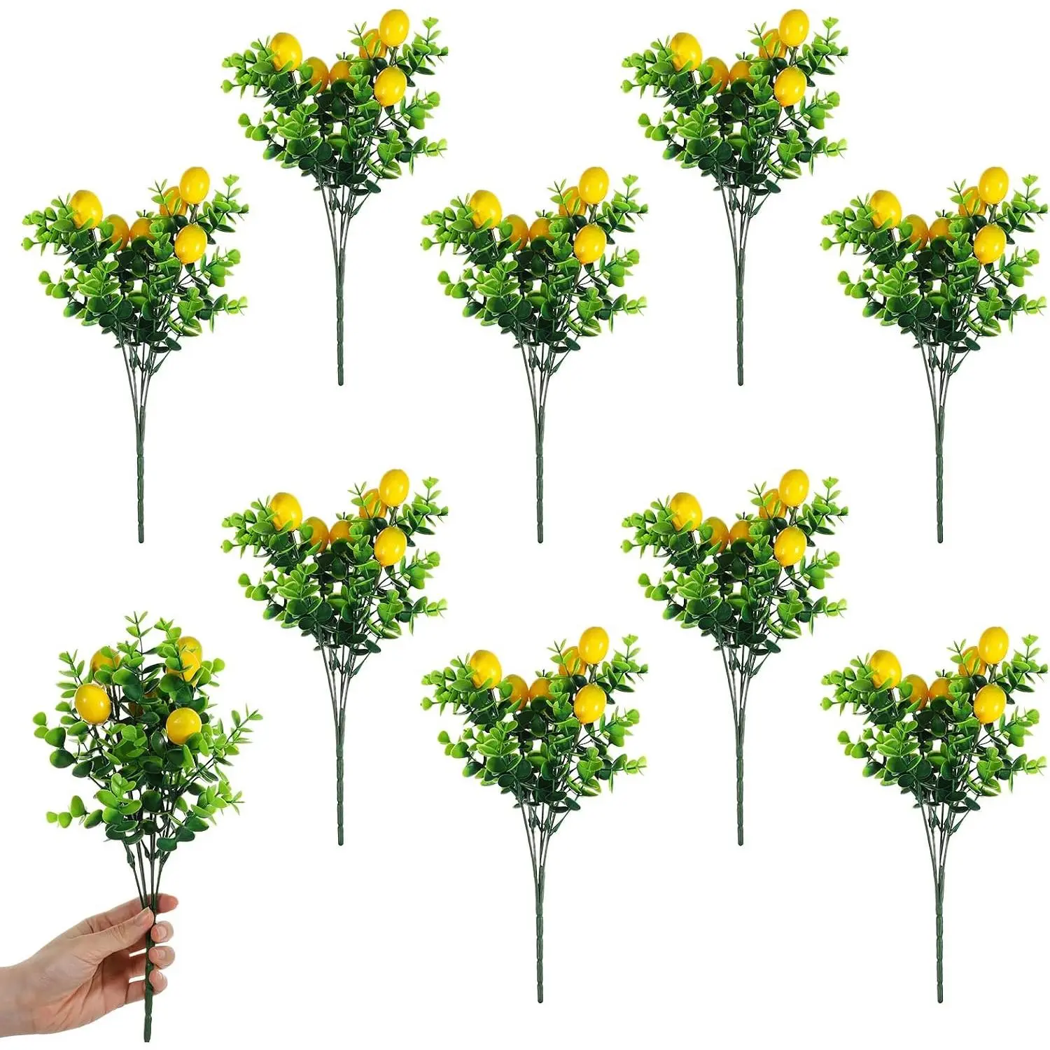 10 Pack Fake Lemon Branches Artificial Lemons Decorations Vivid Yellow Faux Lemons Tables Centerpiece for Kitchen Farmhouse Home Spring Summer Decor, 7.1 x 12.6 Inch