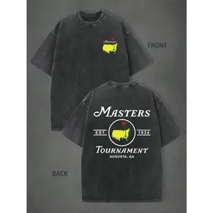 Oversized Men's Classic Ribbed Short-Sleeve 230g Pure Cotton Vintage Washed T-Shirt, M-5XL, 'Masters Tournament' Golf Pattern, For Golf Enthusiasts, Suitable For Day Casual Street Gatherings And Outdoor Sports