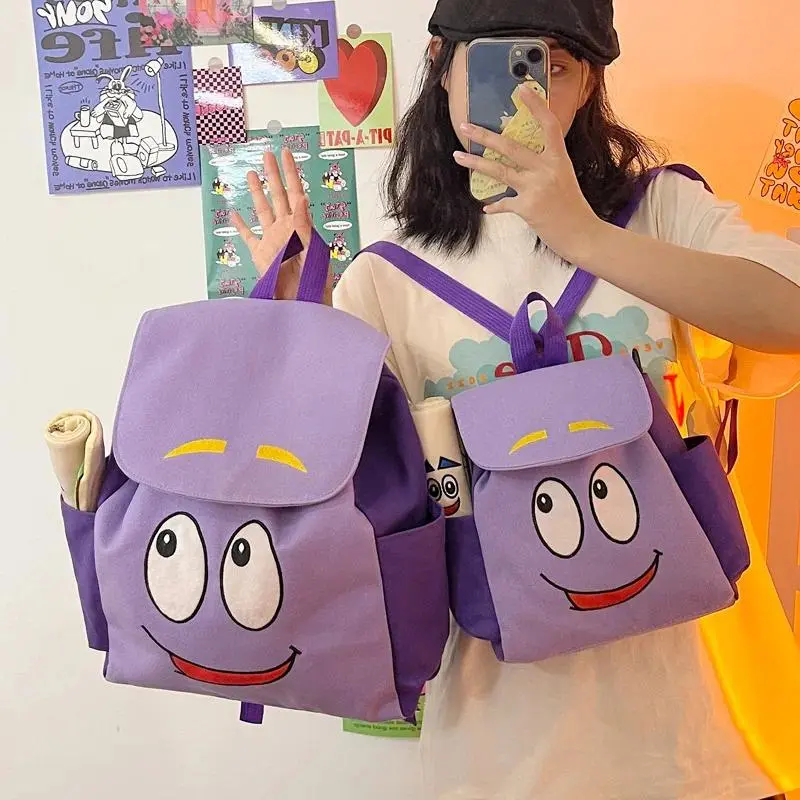 Unisex Cute Dora The Explorer Zip Backpack - Large-Capacity, Cartoon Map Design, A4-Fit Bookbag, Casual College Daypack, Back to School Kids Party Bag & Gift Option