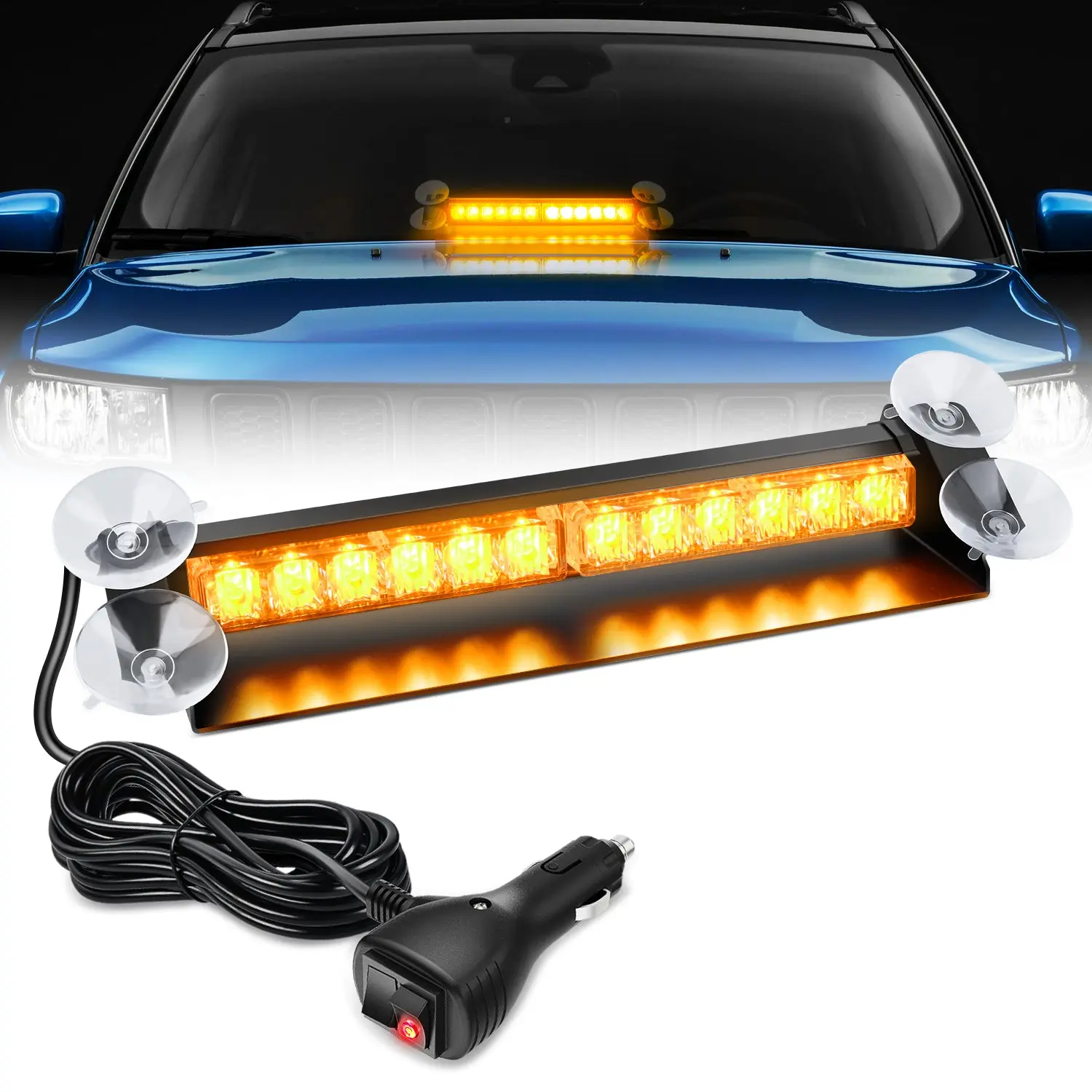 Nilight 12LED Amber Traffic Strobe Light Bar, Car Accessories Auto Parts Accessories, Safety Dash Front/Rear Windshield Flashing Lights for Emergency Vehicles, Construction Vehicles, Strobe Light Module, Automotive Light Bars