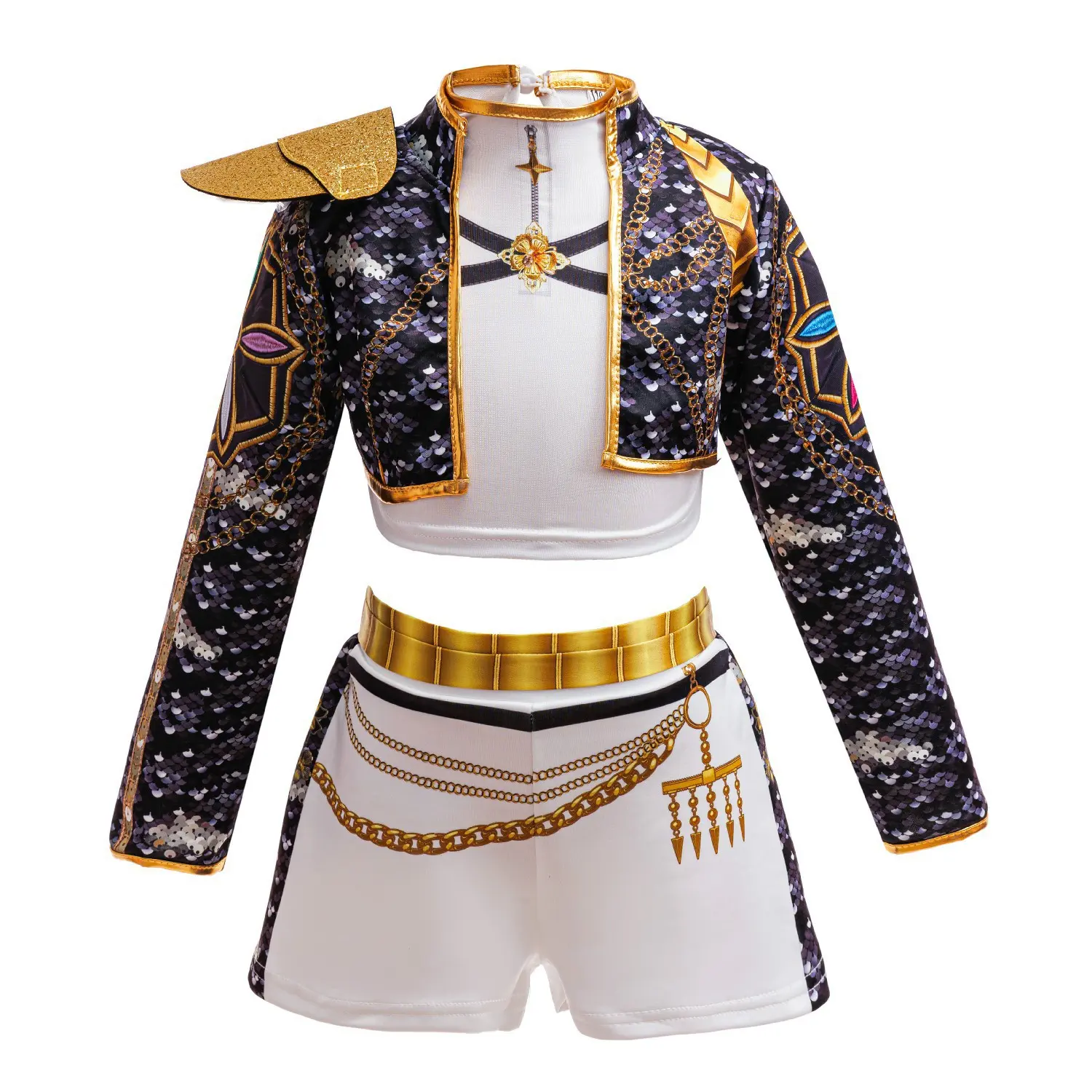 2026 Hot Kids Girls Cosplay Costume Black Golden Shiny Uniform Demon Hunters Costume Outfit for Adult Child holiday gifts