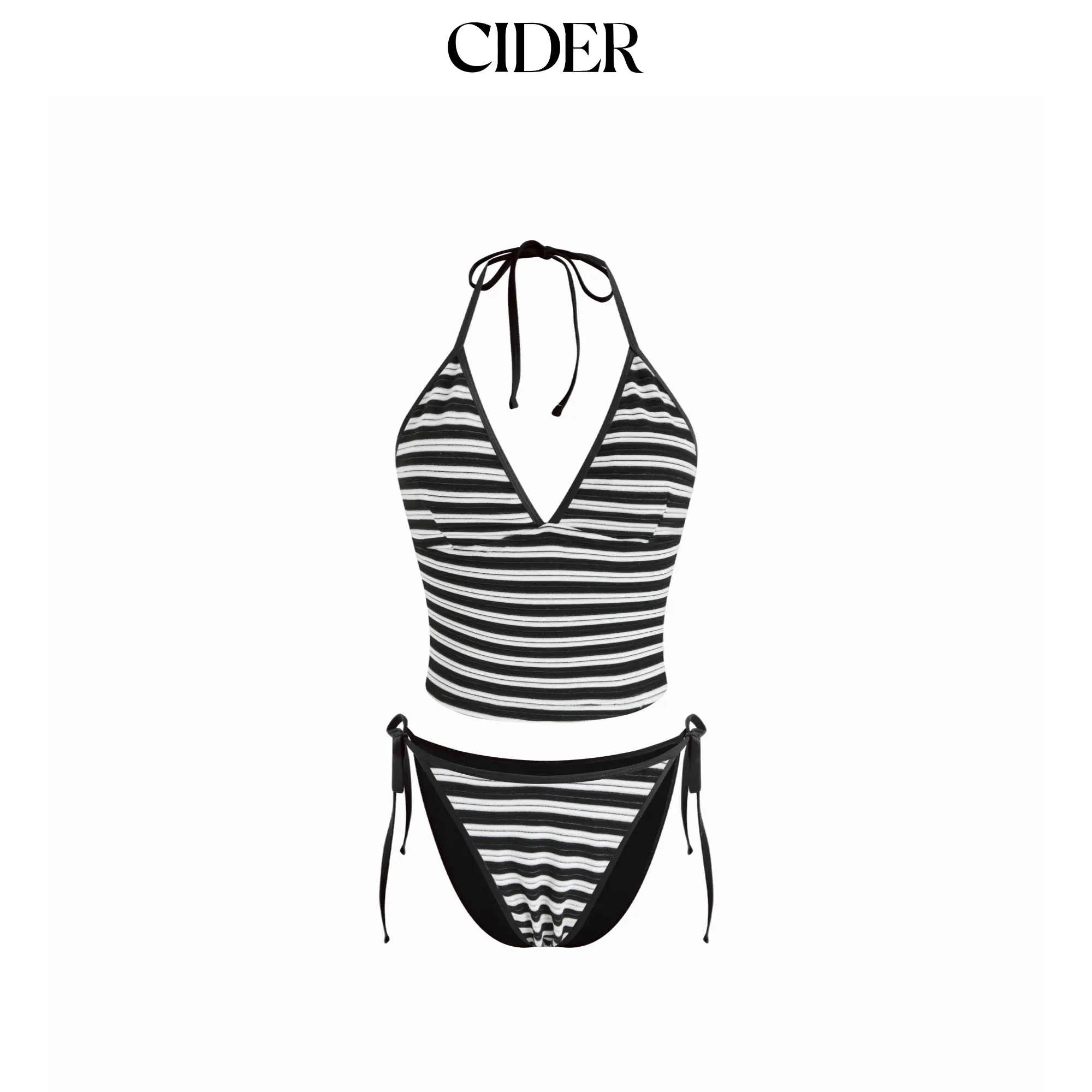 Cider V-neck Stripe Knotted Tankini Bikini Set