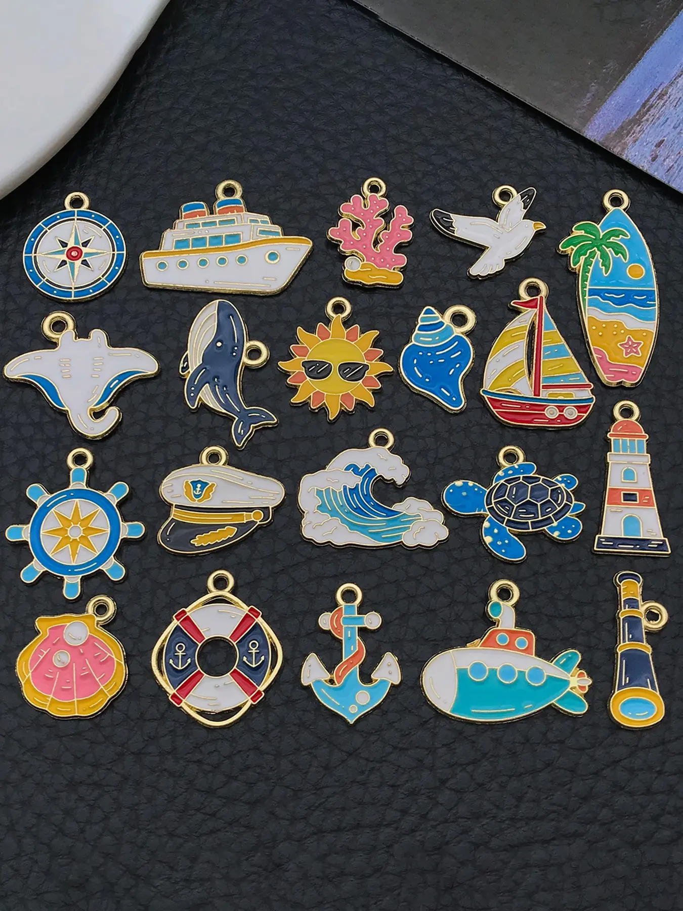 20pcs Nautical Ocean Enamel Charms Sea Turtle Whale Anchor Lighthouse Pendants for DIY Jewelry Making Earrings Keychains Craft Supplies