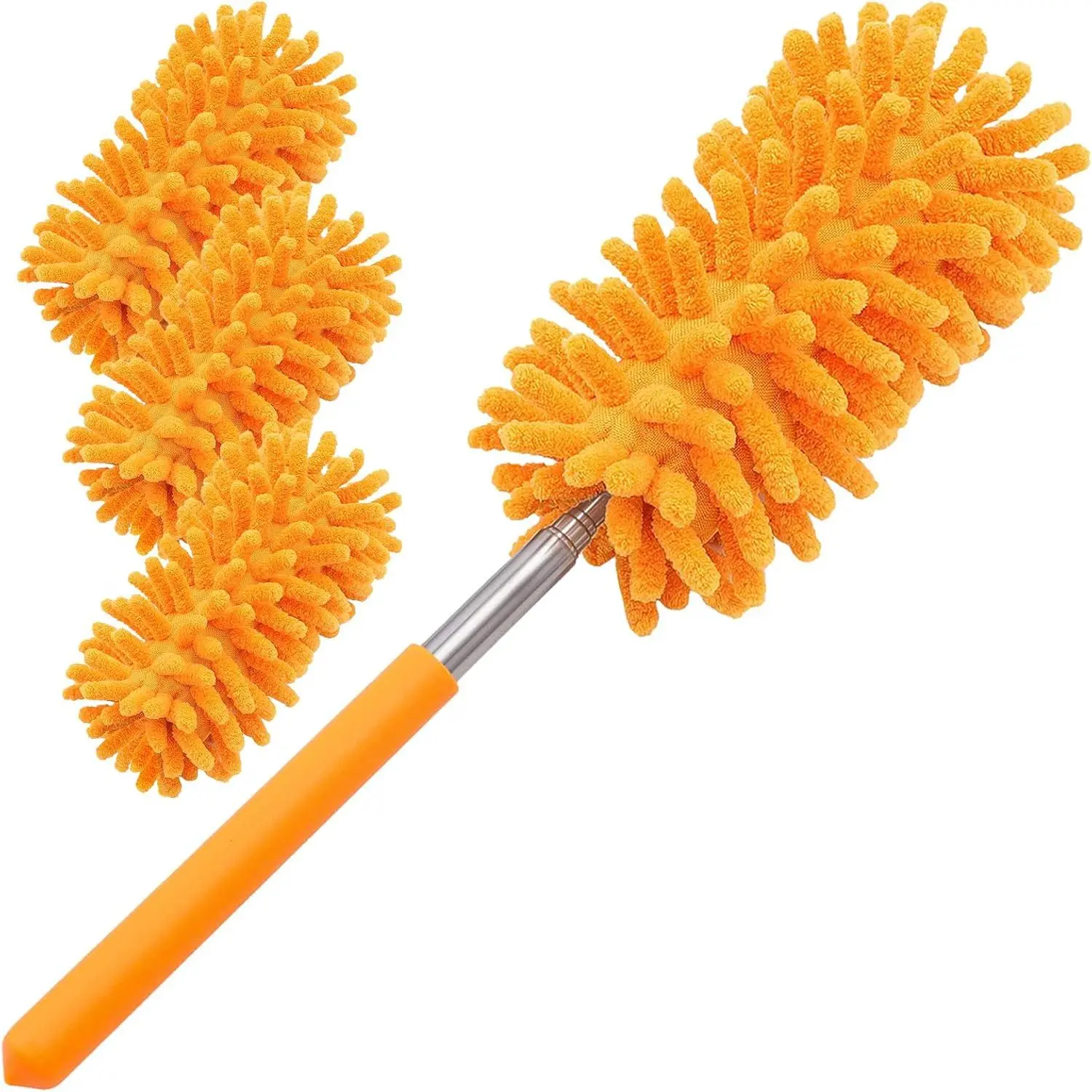 Microfiber Duster for Cleaning,Hand Washable Dusters with 4pcs Replaceable Microfiber Heads, Extendable Pole, Detachable Cleaning Supplies for Office, Car, Window, Furniture, Ceiling Fan