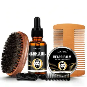 Men's Beard Care Kit, Beard Grooming Kit, 5-Piece Beard Shaping Tools Set with Beard Oil, Balm, Brush, Wood Comb, Hydrating, Softening, Brightening, Perfect Gift for Dad, Boyfriend, Husband