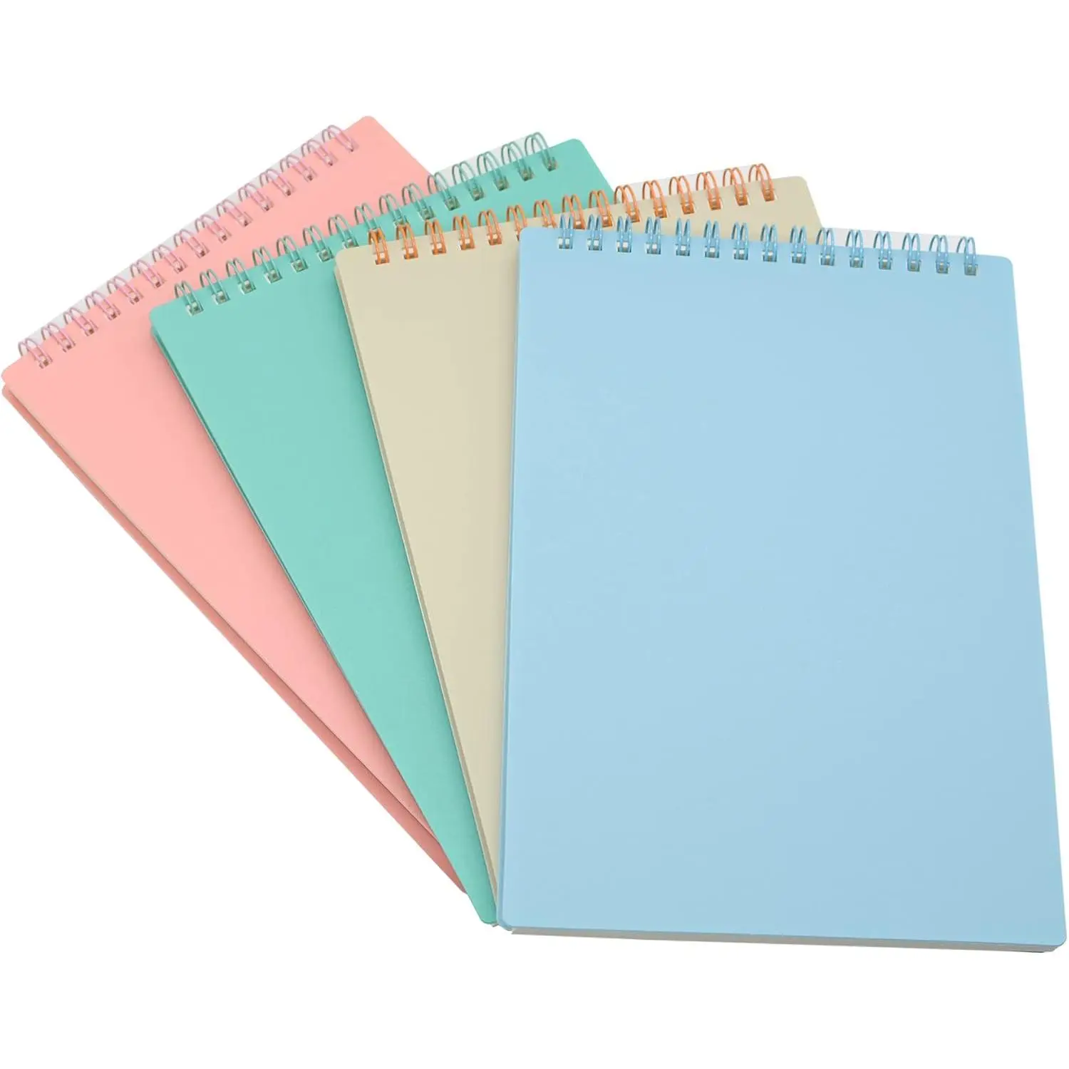 Top Bound Spiral Notebook, 4 count 4 Color A5 Size Thick Plastic Hardcover 8mm Ruled Paper 80 Sheets (160 Pages) Journal for School and Office Supplies (Light Color)