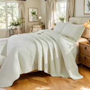 Size Quilt Set  Cream Yellow Quilt Set   Damask Matelasse Coverlet Set 3-