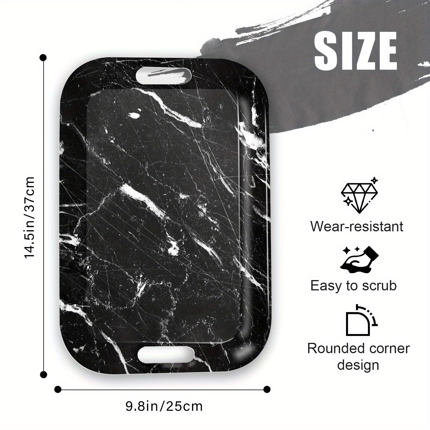 Modern Rectangular Serving Tray - Elegant Black Marble-like pattern, Lightweight & Easy-Clean Surface, Sturdy Melamine Construction for Kitchen, Dining, Office, Party - Decorative Table Tray with Grip, Home Entertaining, Contemporary Design, Highquality