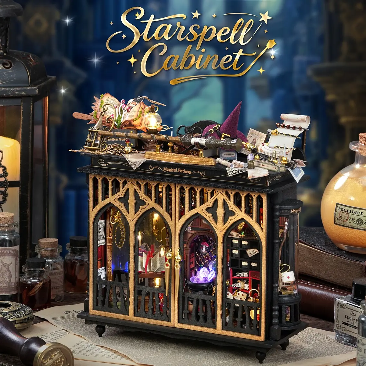 Cuteroom DIY Miniature House Kit, Gothic Retro Magic Theme, LED Lights, Craft Kit for Ages 14+, Desktop Decor, Gift Idea