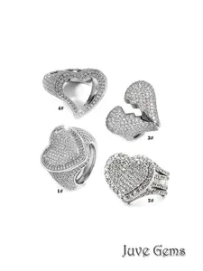 Street Hip Hop Heart Shape Ring, Artificial Zirconia Full Embellishment, Shiny Eye-Catching Design, Unisex Valentine's Day Gift