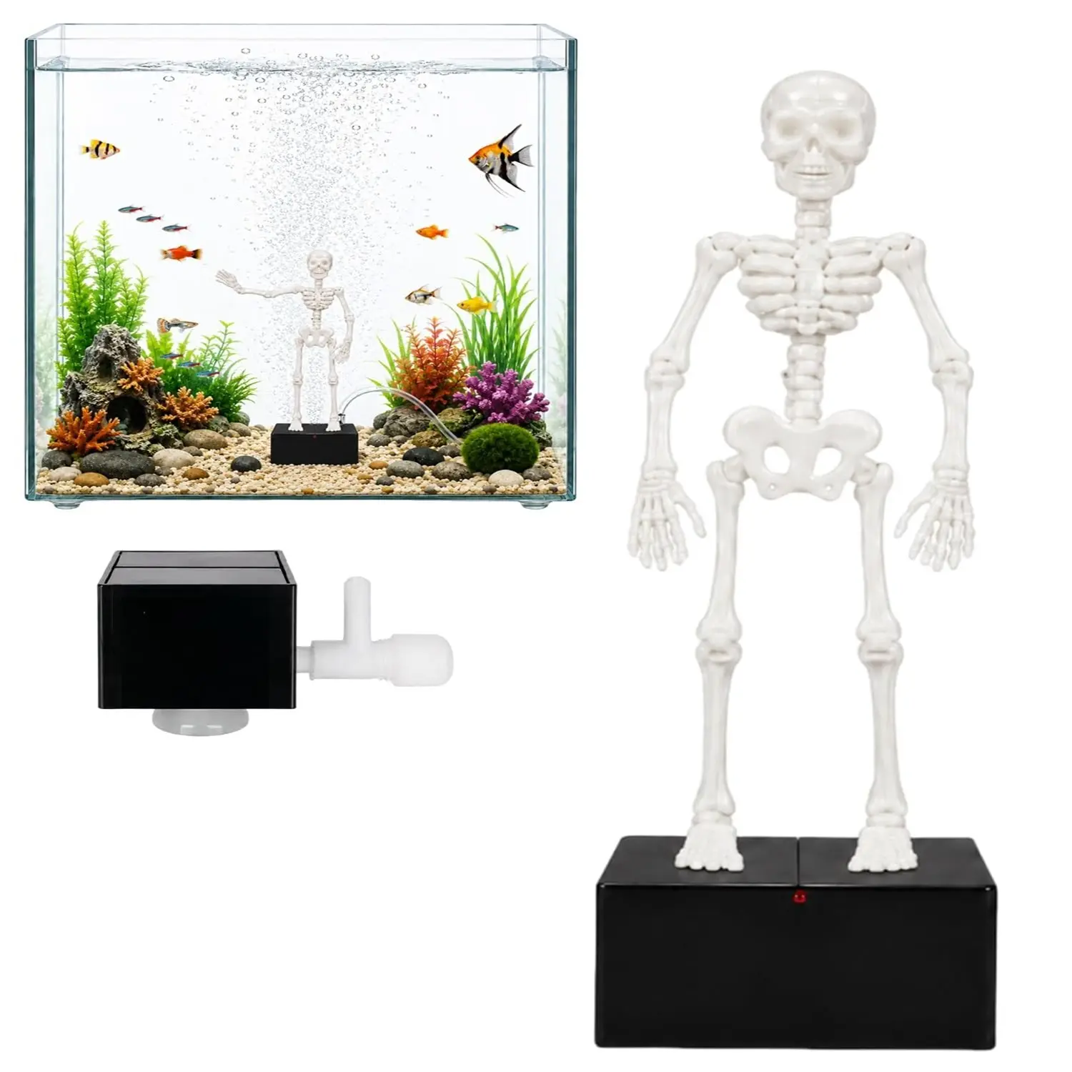 Halloween Dynamic Skull Fish Tank Decor, Interactive Fish Tank Decoration, Adjustable Bubbles, Safe Resin, Fun Gift for Fish Lovers, Aquarium Decorations