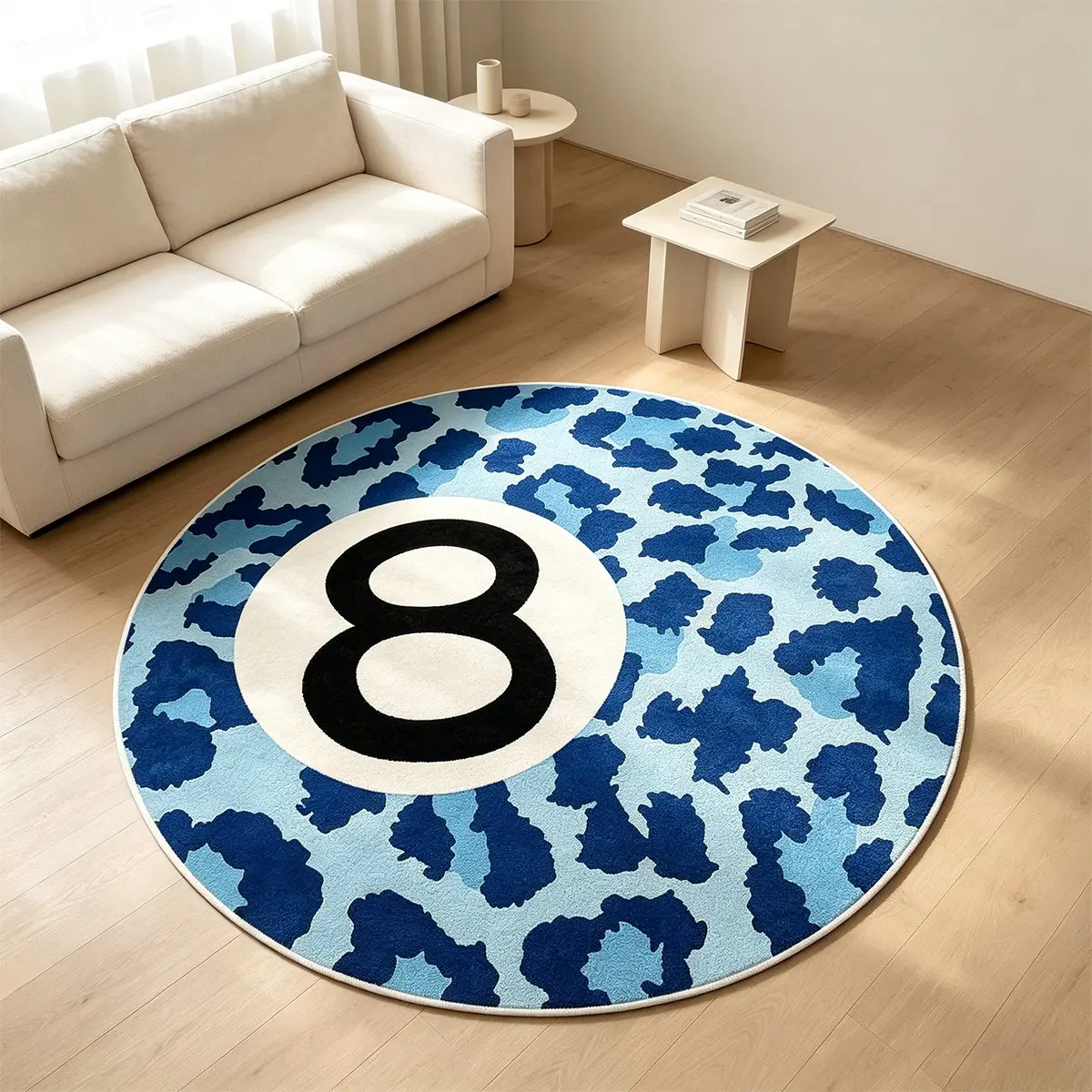 Blue Leopard Print Round Rug, Boho Style Indoor Carpet, Non-Slip Washable Mat, Decorative Area Rug, Creative Living Room Bedroom Floor Decor, Gift Idea