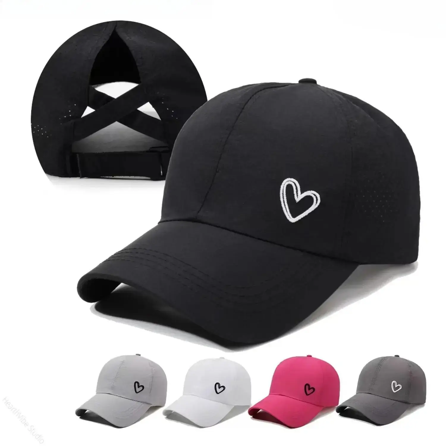 High Ponytail Heart-Shaped Mesh Back Baseball Cap - Fashionable Hats, Breathable Mesh Hats, Sun Protective Sports & Outdoor Accessory