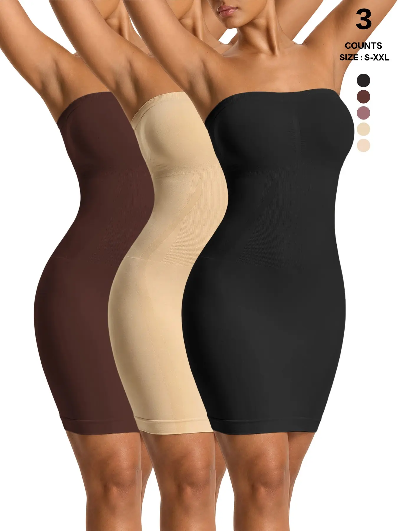 Seamless Strapless Tube Top Body Shaper Slip, High Elastic Butt Lifting Slimming Full Slip, Compression Seamless Shapewear Under Long Dresses, Daily Evening Wear, Underwear